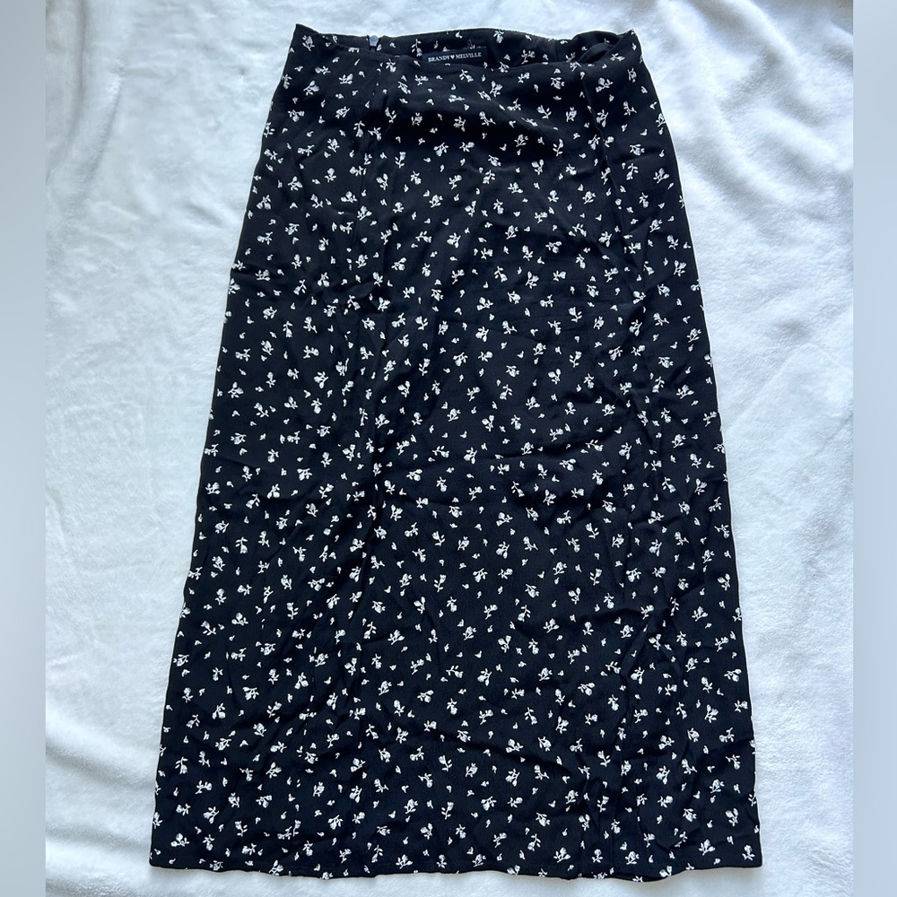 Brandy Melville Black Floral Midi Skirt